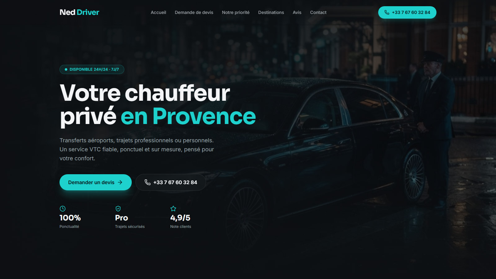 Capture d’écran du site Ned Driver — VTC en Provence